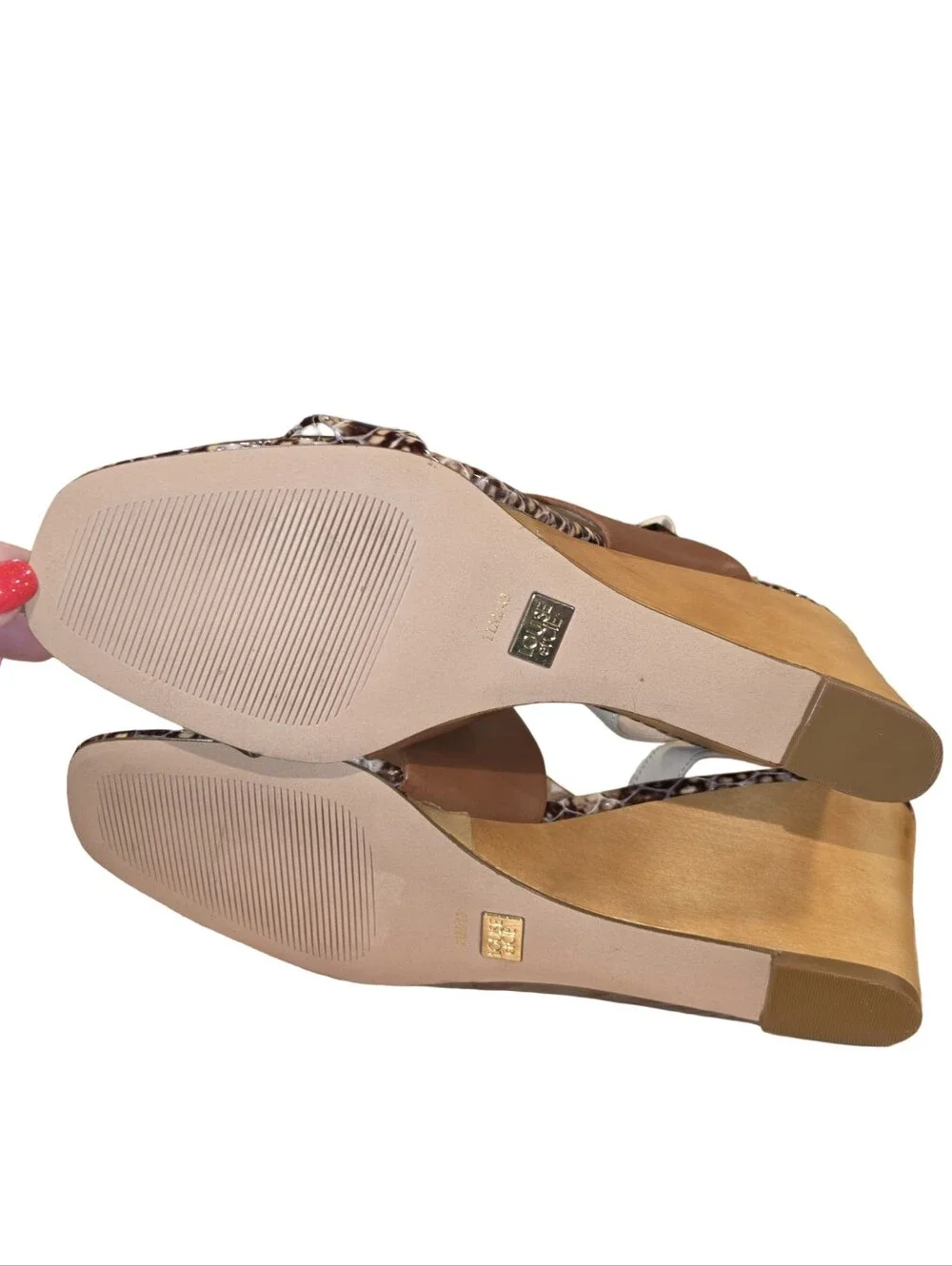 Louise et Cie Quarza Snake Print Leather Wedge Sandals wooden Heels Size 11 New